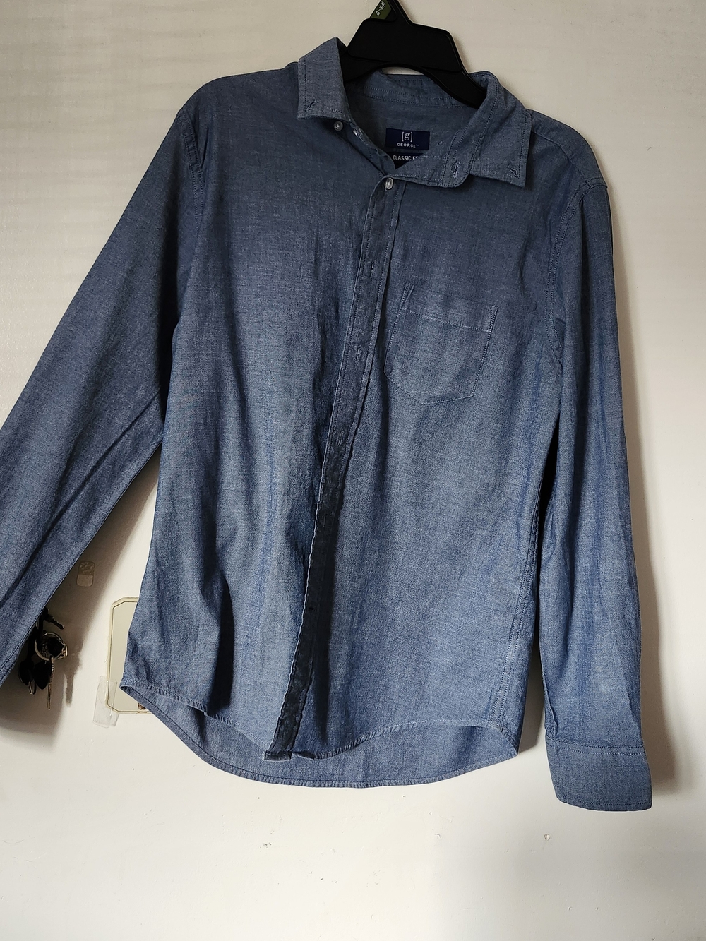 Classic Blue Long-Sleeve Men's Shirt Jacket